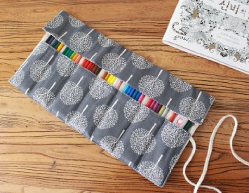 CreooGo Canvas Pencil Wrap, Pencils Roll Case Pouch Hold For 72 Colored Pencils ( Pencils are not included )-Tree,72 Holes