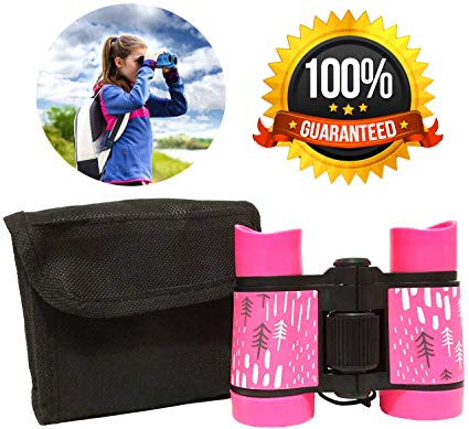 Kid Binoculars Shock Proof Toy Binoculars Set - Bird Watching - Educational Learning - Presents for Kids - Children Gifts - Boys and Girls - Outdoor Play - Hunting - Hiking - Camping Gear (Pink)