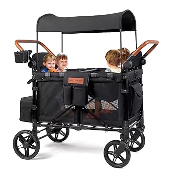 JOYMOR Quad Pro Stroller Wagon for 4 Kids, Bus Seating High Seat & Face to Face, Rubber Wheel, Double Side Handles, UV-Protection Canopy, Phone Holder, WS1CB4SP
