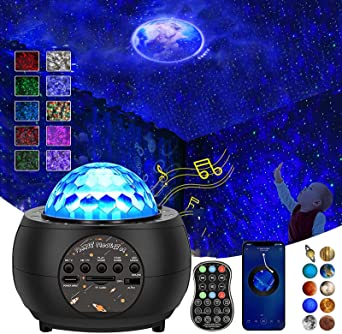 Galaxy Star Projector Led Night Light for Kids Adults, Gaoye Ocean Wave Projector with Bluetooth Music Speaker Remote Control Adjustable Brightness Ceiling Skylight Projector for Bedroom Decor
