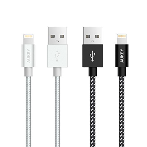 AUKEY Lightning Cable, Apple MFi Certified & Braided Nylon (2 Pack 6.6ft) for iPhone 7, 7 Plus, 6, 6S, 6 Plus, iPad Pro and More