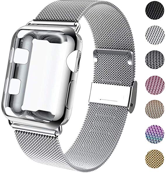 GBPOOT Compatible for Apple Watch Band 38mm 40mm 42mm 44mm with Screen Protector Case, Sports Wristband Strap Replacement Band with Protective Case for Iwatch Series 5/4/3/2/1