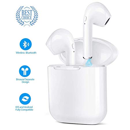 Bluetooth Headphones 4.2 Wireless In Ear Bluetooth Headset with Charging Box and Microphone, Noise Cancelling HD Stereo Sport Earbuds for Smartphones and Bluetooth Devices