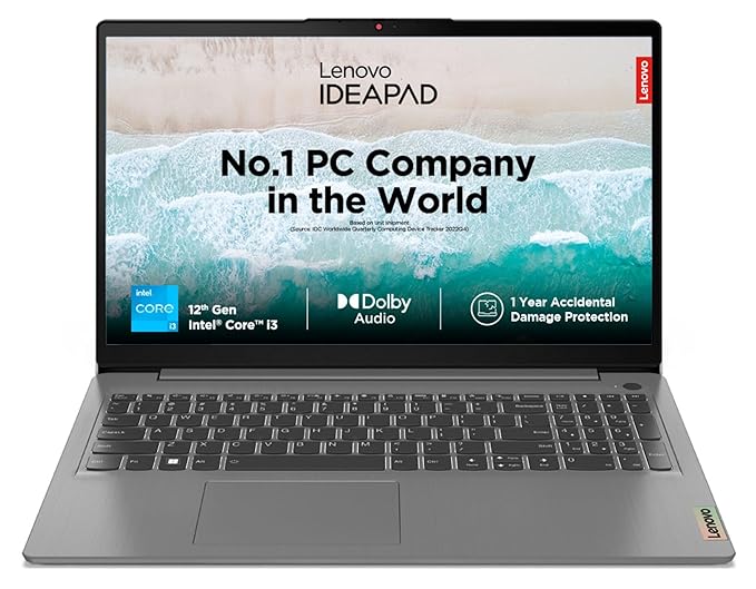 Lenovo IdeaPad Slim 3 Intel Core i3 12th Gen 15.6 inch (39.62cm) FHD Thin & Light Laptop (8GB/256GB SSD/Windows 11/Office 2021/3months Game Pass/Arctic Grey/1.63Kg), 82RK00WXIN