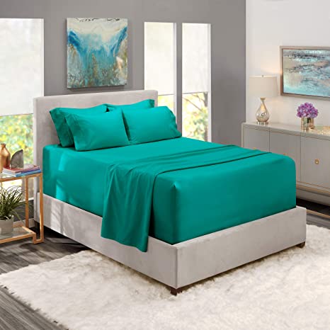 Nestl Extra Deep Pocket Sheets – 6 Piece Teal Deep Pocket Cal King Size Sheets – Hotel Deep Bed Sheets - Deep California King Fitted Sheet Set Super Deep Sheets fits 18 Inch to 24 Inches Mattress 6 PC