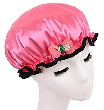 Fashion Design Stylish Reusable Shower cap with Beautiful pattern and color FOR Child (Watermelon red)