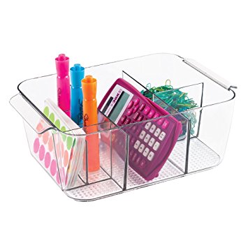 mDesign Office Supplies Desk Cabinet Organizer Bin for Pens, Pencils, Markers, Highlighters, Tape - Small, Clear