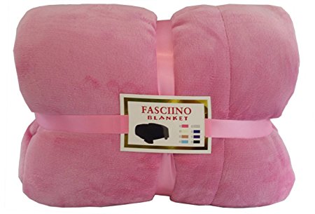 FASCIINO Super Soft Plush Velour Mink Borrego Blanket Throw Queen or Full Size Bed (Charming Pink)
