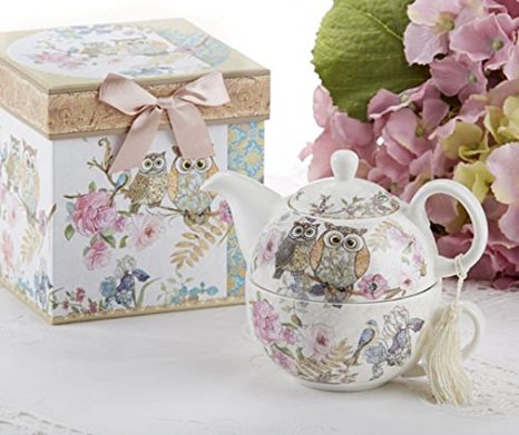 Delton Products Porcelain Tea for One with Decorative Gift Box, Owls