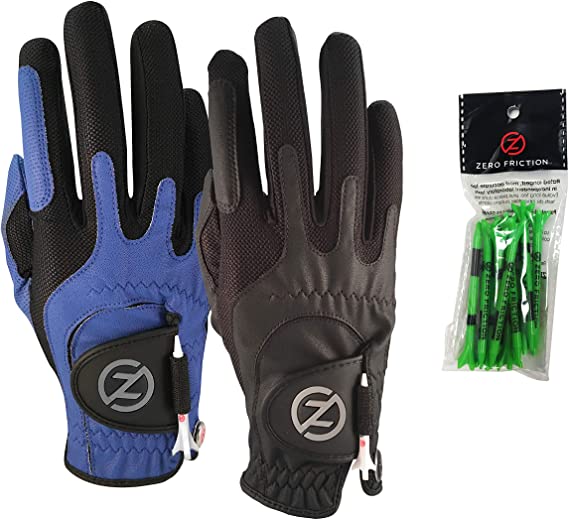 Zero Friction Men's Compression-Fit Synthetic Golf Glove (2 Pack), Universal Fit One Size