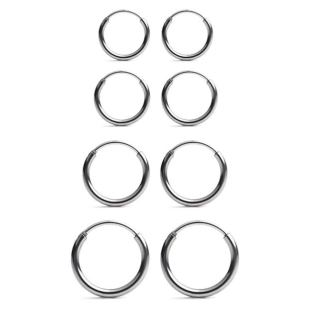 Ruifan 4 Pairs Stainless Steel Mens Womens Earrings Cartilage Lip Piercing Nose Septum Hoop 18G 8mm-14mm