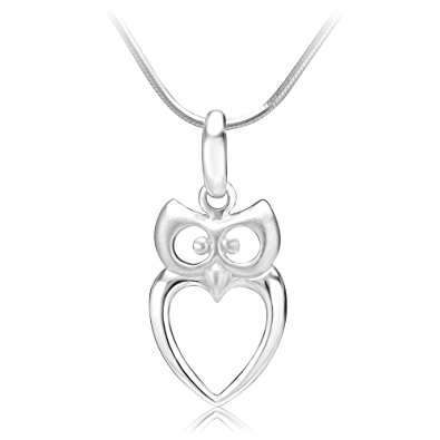 925 Sterling Silver Owl Bird Heart Shaped Charm Pendant Necklace, 18 inches