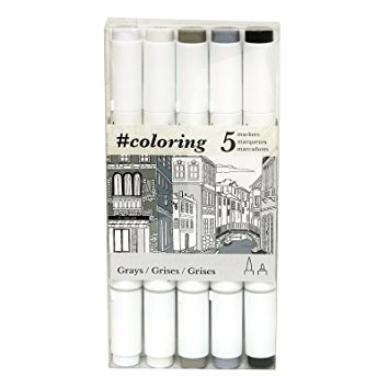 Art Alternatives #coloring - Professional, Alcohol Based, Coloring Markers, 5 Grey Colors Ideal for the Johanna Basford Coloring Canvas Range