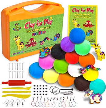 KRAFTZLAB Nontoxic Air Dry Clay Kit | Ideal Modeling Clay for Kids| 65 Piece Molding Clay Craft Kit | Super Soft Clay | 15 Colors |STEM Educational Set - Easy Instructions – Gift for Boys & Girls 5