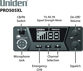 Uniden PRO505XL 40-Channel CB Radio, Pro-Series, Compact Design - Black & Tram 703-HC Center Load CB Antenna Kit