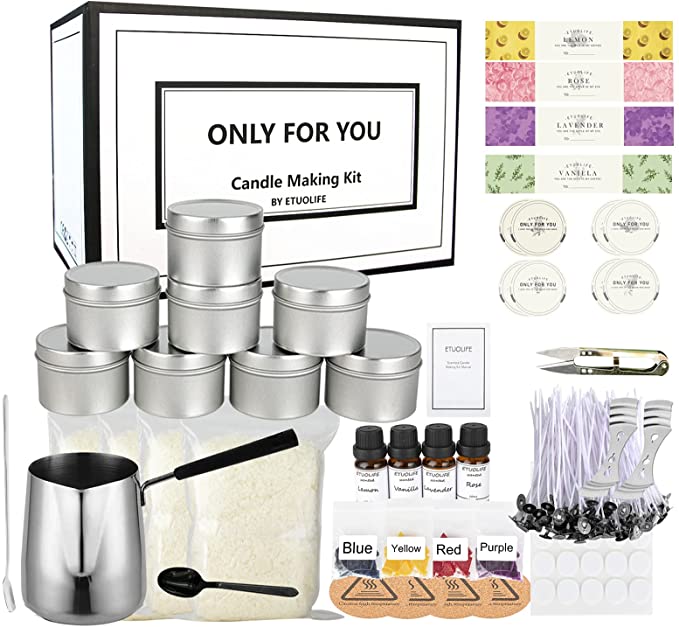 Candle Making Kit, DIY Candle Making Kit for Adults, Candle Beginners DIY Set with Wax, Fragrance Oil, Candles Tins, Dye Blocks, Candle Wicks & Wick Stickers and More, DIY Scented Candles Gift Set
