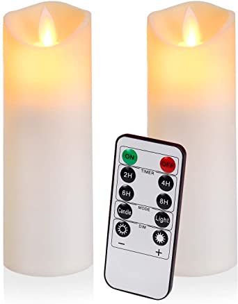 Flameless Candles Flickering Candles Battery Operated Candles Pack of 2 Frosted Plastic Candles Unmelting Include Realistic Dancing LED Flames and 10-Key Remote Control with 24-Hour Timer