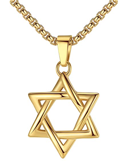 LineAve Stainless Steel Jewish Star of David Pendant Necklace, Unisex, 22" 2" Ext, 8h0047