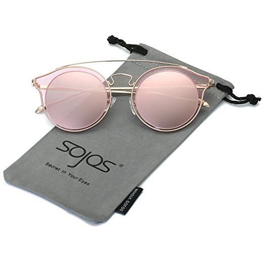 SojoS Classic Mens Womens Double Metal Bridge Round Sunglasses SJ2024