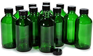 Vivaplex, 12, Green, 4 oz Glass Bottles, with Lids