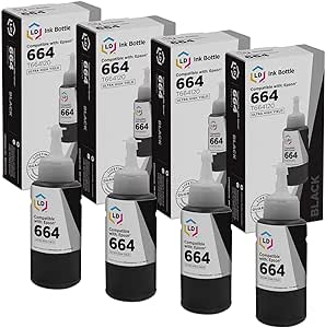 LD Products Compatible Ink Bottle Replacement for Epson 664 T664120 High Yield (Black, 4-Pack) Compatible with Epson 744 664 ET-16500 ET-2600 ET-2650 ET-4500 ET-2500 ET-2550 ET-2650 ET-3600 and More