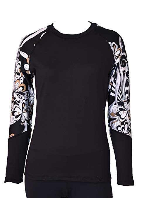 Private Island Hawaii Women UV Wetsuits Long Raglan Sleeve Rash Guard Top Workout Outdoor Track Suit/Yoga/Fitness/RSRGT