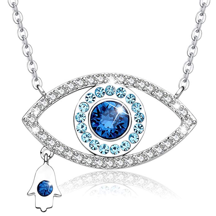 MEGA CREATIVE JEWELRY Blue Evil Eye and Hamsa Hand Pendant Necklace Crystal from Swarovski