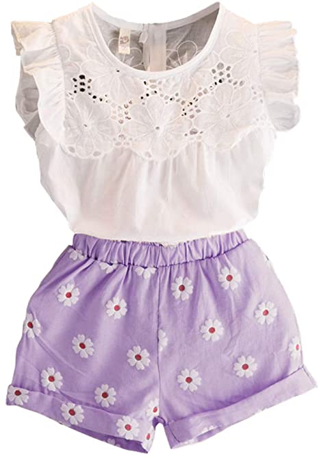 2PCS Set Toddler Kids Baby Girls Outfits Clothes T-Shirt Vest Tops Shorts Pants(2-6 T)