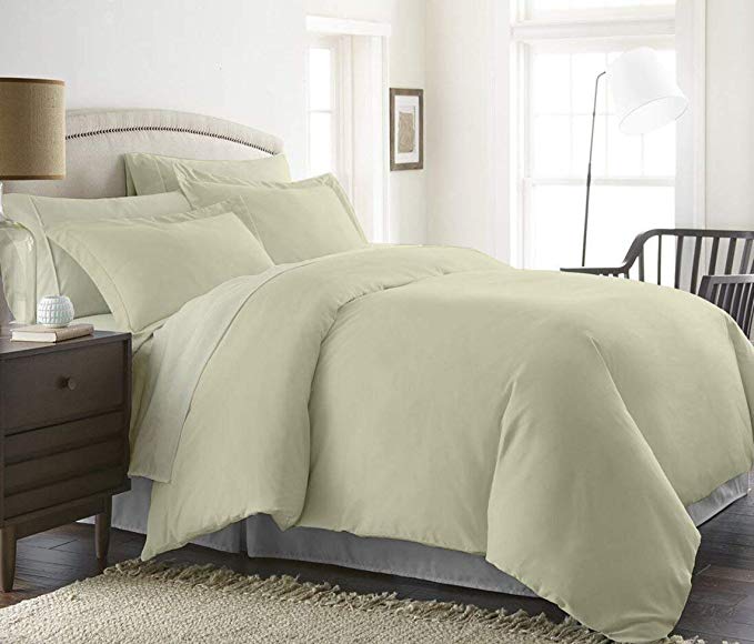 Bed Alter 3 Piece Duvet Cover Set with Zipper & Corner Ties 100% Egyptian Cotton 600 Thread Count Hypoallergenic (1 Duvet Cover 2 Pillow Shams) (Queen/Full, Ivory)