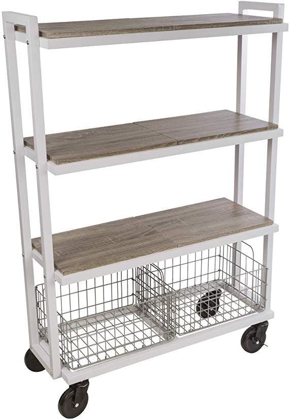 Atlantic Cart System 4 Tier Cart - Wide Mobile Storage, Interchange Shelves and Baskets, Powder-Coated Steel Frame PN23350331 in White Twister- 4 Tier/White