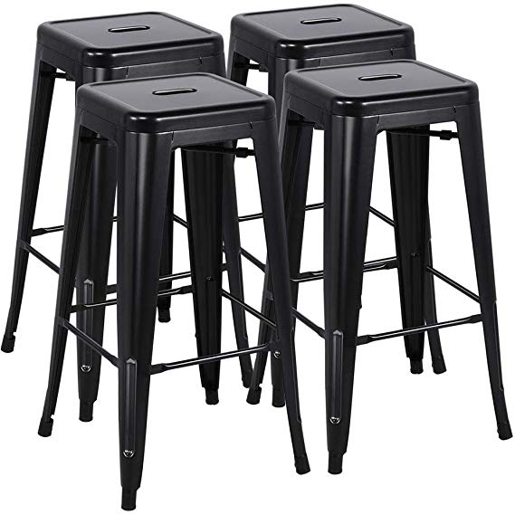 Yaheetech 30 inches Metal Bar Stools Set of 4 High Backless Barstool Stackable Bar/Counter Height Stools Chairs,Black