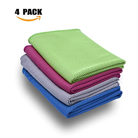 Cooling Towel, 4 Pack,Stay Cool for Travel Camping Golf Football & Outdoor Sports, Instant Cooling Relief & Ice Cold Quickly, Enduracool Towels for Neck & Head