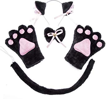 Cat Cosplay Costume - 4Pcs Cosplay Cat Kitten Tail Ears Set Collar Paws Gloves Lolita Gothic Halloween