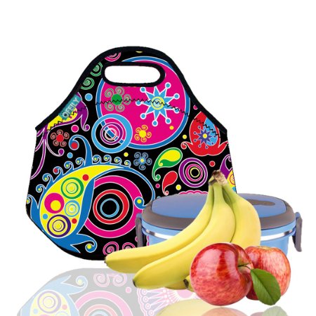 Lunch Tote, OFEILY Lunch boxes Lunch bags with Fine Neoprene Material Waterproof Picnic Lunch Bag Mom Bag (National element)
