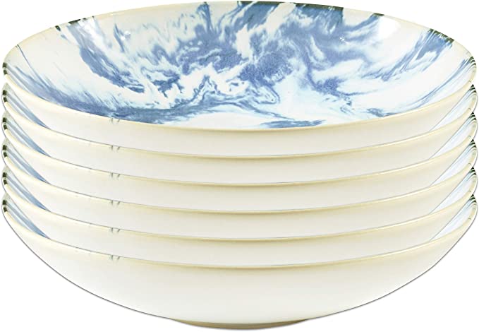 Amazon Brand – Rivet Corwin Modern Reactive-Glaze Stoneware 6-Piece Dinner Bowl Set, Blue Marble