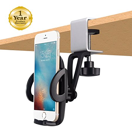 EXSHOW Phone Mount,Universal Kitchen Cabinet Desk Shelves Cell Phone Clamp with Swivel Head for All the 3.5-6 inches mobile phones(Black)