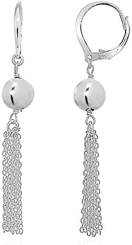 Sterling Silver Dangling Bead Tassel Long Drop Leverback Earrings
