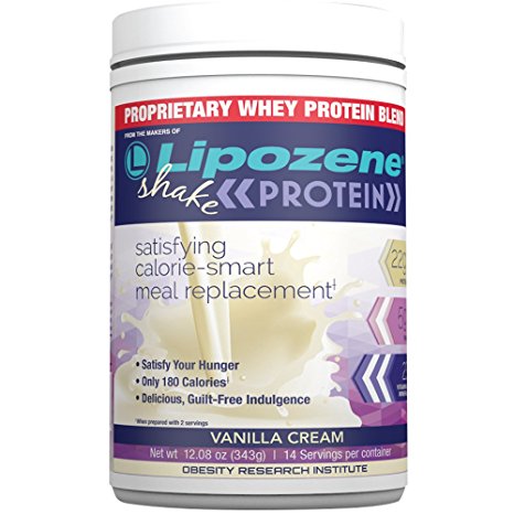 LIPOZENE PROTEIN - Whey Shake Blend that's Gluten and Soy Free - Vanilla - Low Carb, Fat, Calorie, Sugar - For Meal Replacement or Diet - 12.08 ounces 14 servings