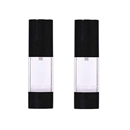 2Pcs Black Empty Refillable Plastic Airless Pump Bottle Airless Vacuum Pump Cream Lotion Make Up Bottle Jars Toiletries Liquid Container Lightweight Leak Proof For Home and Travel Use(30ml/1oz)