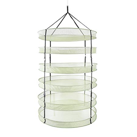 iPower 3 Feet Diameter with 6 Layers Steel Rings Foldable Heavy Duty Hanging Dryer Rack, Collapsible Mesh Hydroponic Drying Rack Net