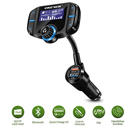 FM Transmitter Sunsbell Wireless Radio Adapter Audio Receiver Car Adapter Kit TF Card/AUX-in, QC3.0 USB Chargers for Vehicles, Siri Supported (Voltmeter)