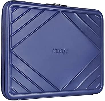 MOSISO EVA with Premium PU Leather Hard Shell Laptop Sleeve Bag Compatible with MacBook Pro/Air 13 inch, 13-13.3 inch Notebook, Portable Shockproof Waterproof Business Zipper Travel Case, Navy Blue