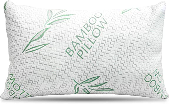 King Size Bamboo Pillow – Bed Pillows for Sleeping, Adjustable with Shredded Memory Foam – Back, Stomach, Side Sleeper, Removable Cover, Cooling Hotel Down Alternative, King (Pack of 1)