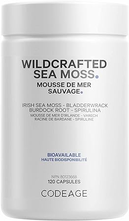 Codeage Wildcrafted Sea Moss Supplement - Irish Sea Moss, Bladderwrack, Spirulina Superfood, Supports Nutrient Intakes With Black Pepper Fruit - 2-month Supply - Non-GMO, Gluten-Free - 120 Capsules