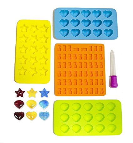 (4 pack) Best Quality Gummy Bears, Hearts, Stars & Shells Silicone Molds   Dropper, Make Candy, Gummy, Chocolate, Flavored Ice and more! Premium silicone by Prokitline