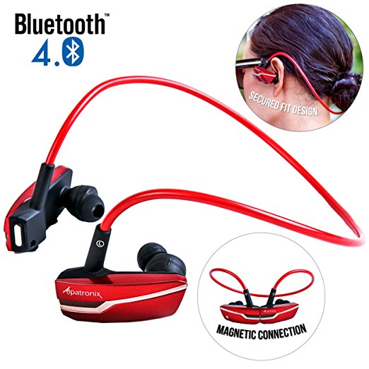 Bluetooth Headset, Alpatronix® [HX200] Universal Noise-Cancelling Wireless Stereo Rechargeable Earbuds with Mic, Volume/Playback Controls & Lifestyle Earphones Compatible with iPhones, Samsung Galaxy S & Note Devices, Android Smartphones, Tablets, Laptops & PC Desktop Computers [Bluetooth 4.0] - (Red)