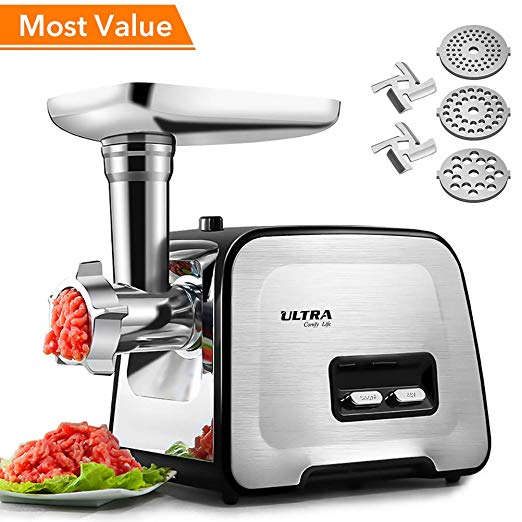 Electric Meat Grinder, Ultra Stainless Steel Meat Mincer & Sausage Stuffer,【2000W Max】【Concealed Storage Box】 Sausage & Kubbe Kit Included, 3 Grinding Plates, 2 Blades, Home Kitchen & Commercial Use