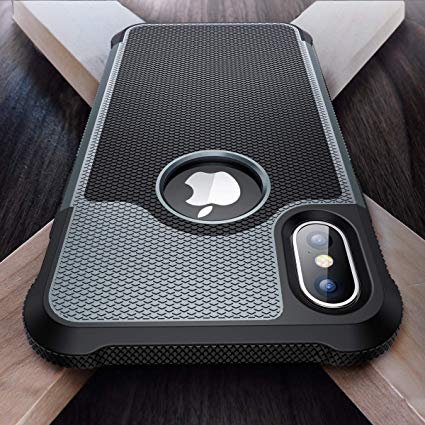 ⚡iPhone X Defender Case,iPhone X Case [Defense Shield Series - Military Grade Drop Tested] Protect Cover Shock Absorption Case,Anodized Aluminum, and TPU Protective Case for Apple iPhone 10（Black）