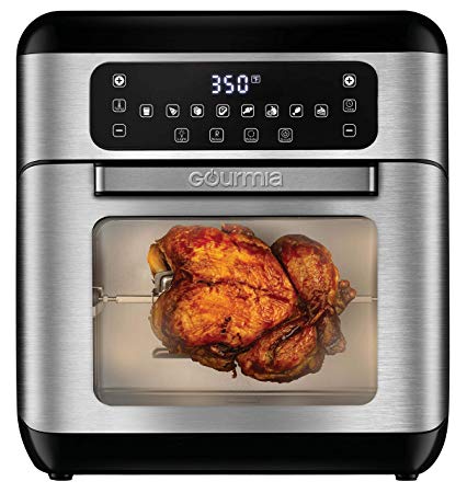 Gourmia GAF688 7-Qt All-in-One Digital Stainless Steel Air Fryer Oven with Dehydrator & Rotisserie - Oil-Free Healthy Cooking - 10 Cook Modes - Glass Viewing Window - Accessory Kit Included - Free Recipe Book Included