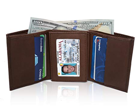AFONiE RFID-Blocking Soft Genuine Leather Tri-fold Wallet For Men